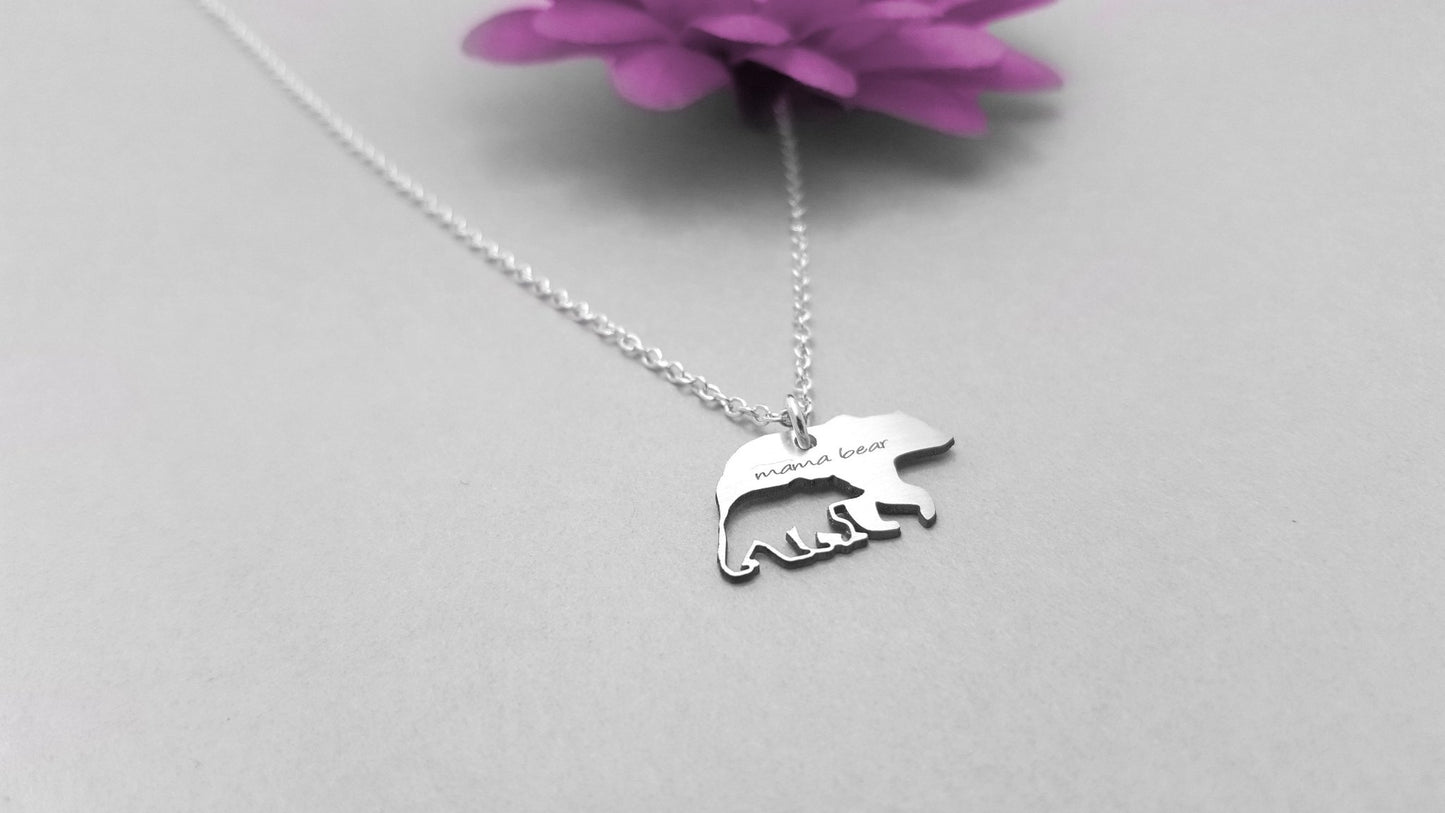 Sterling Silver Mama Bear and Cub Necklace - Women - Accessories - Jewelry - Necklaces - Pendants - Personalized - Benn~Burry