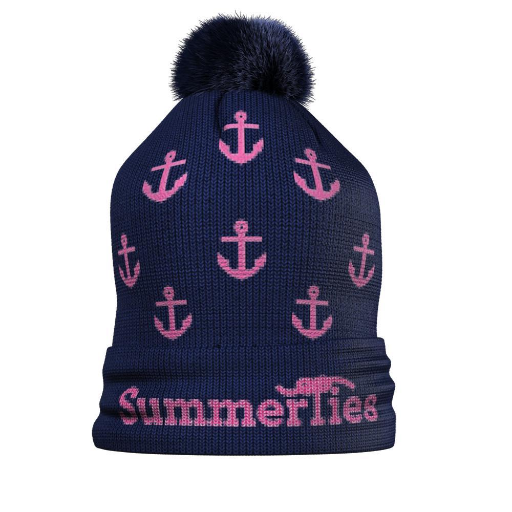 Women's Anchor Pink on Navy Winter Hat - Unisex - Accessories - Outerwear - Hats - Benn~Burry