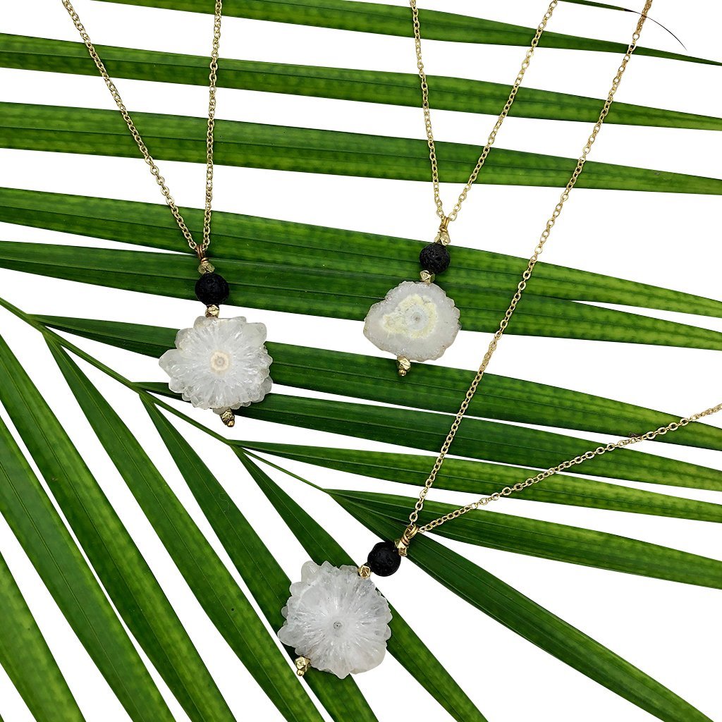 Inspired Solar Quartz Stone & Lava Bead Necklace - Women - Accessories - Jewelry - Necklaces - Pendants - Benn~Burry