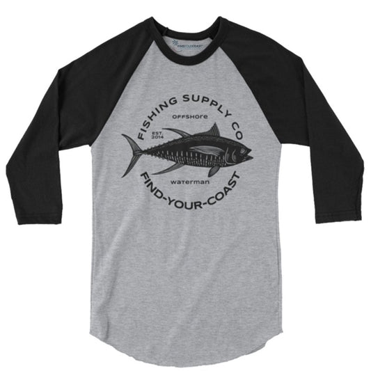 Men's Fishing Supply Co. 3/4 Sleeve Heather Grey/Black Raglan Shirt - Men - Apparel - Shirts - T-Shirts - Benn~Burry