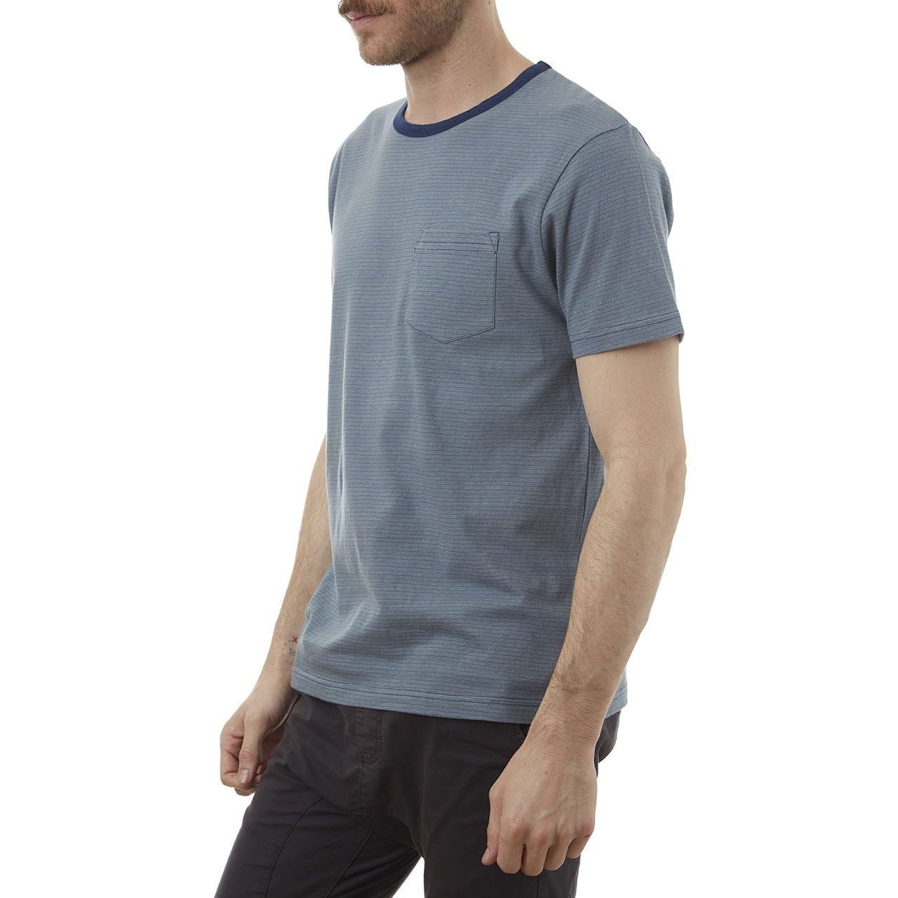 PX Clothing Men's Theo Striped Short-Sleeve Tee Shirt in Blue
