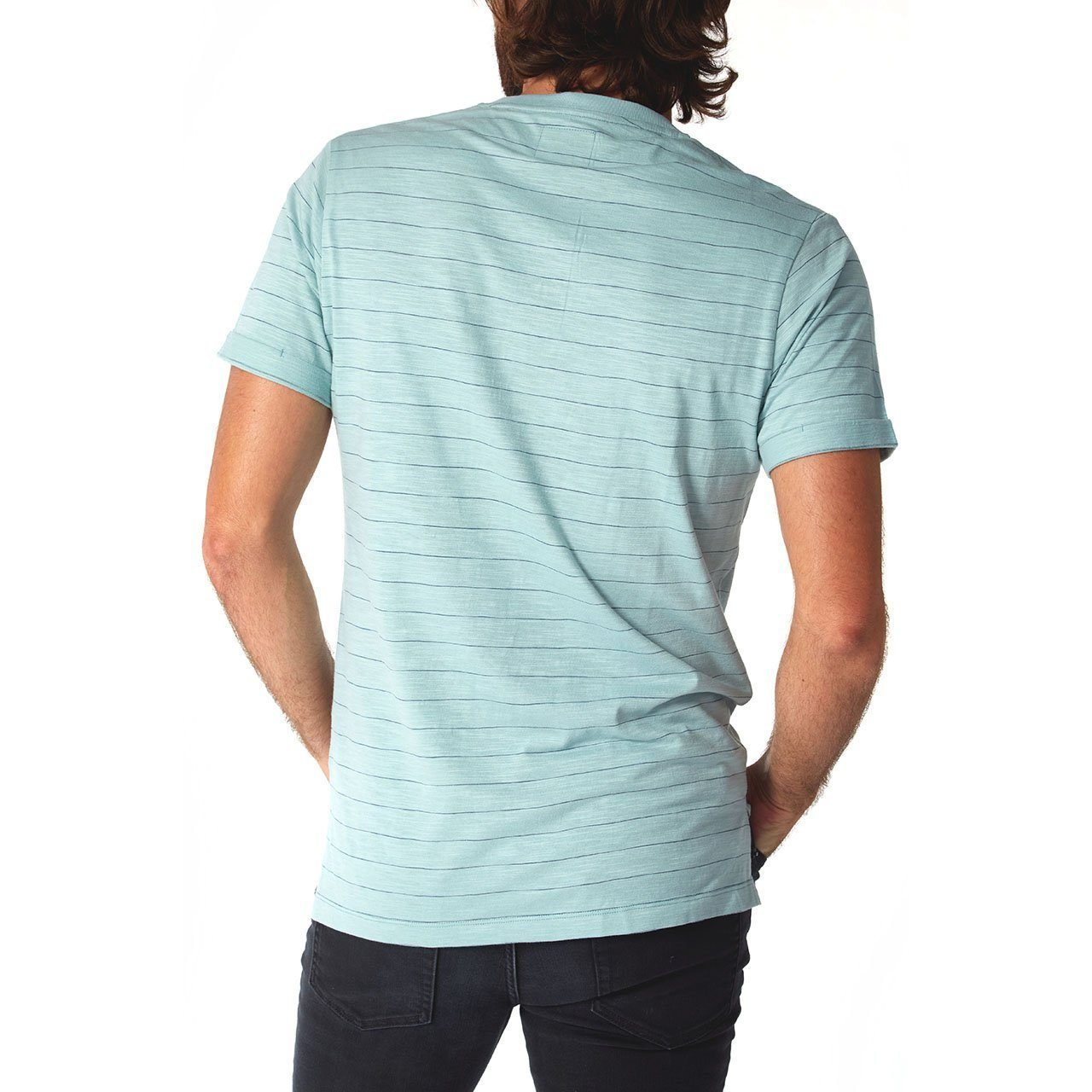 PX Clothing Men's Wade Turquoise Pinstripe Short Sleeve Henley Shirt