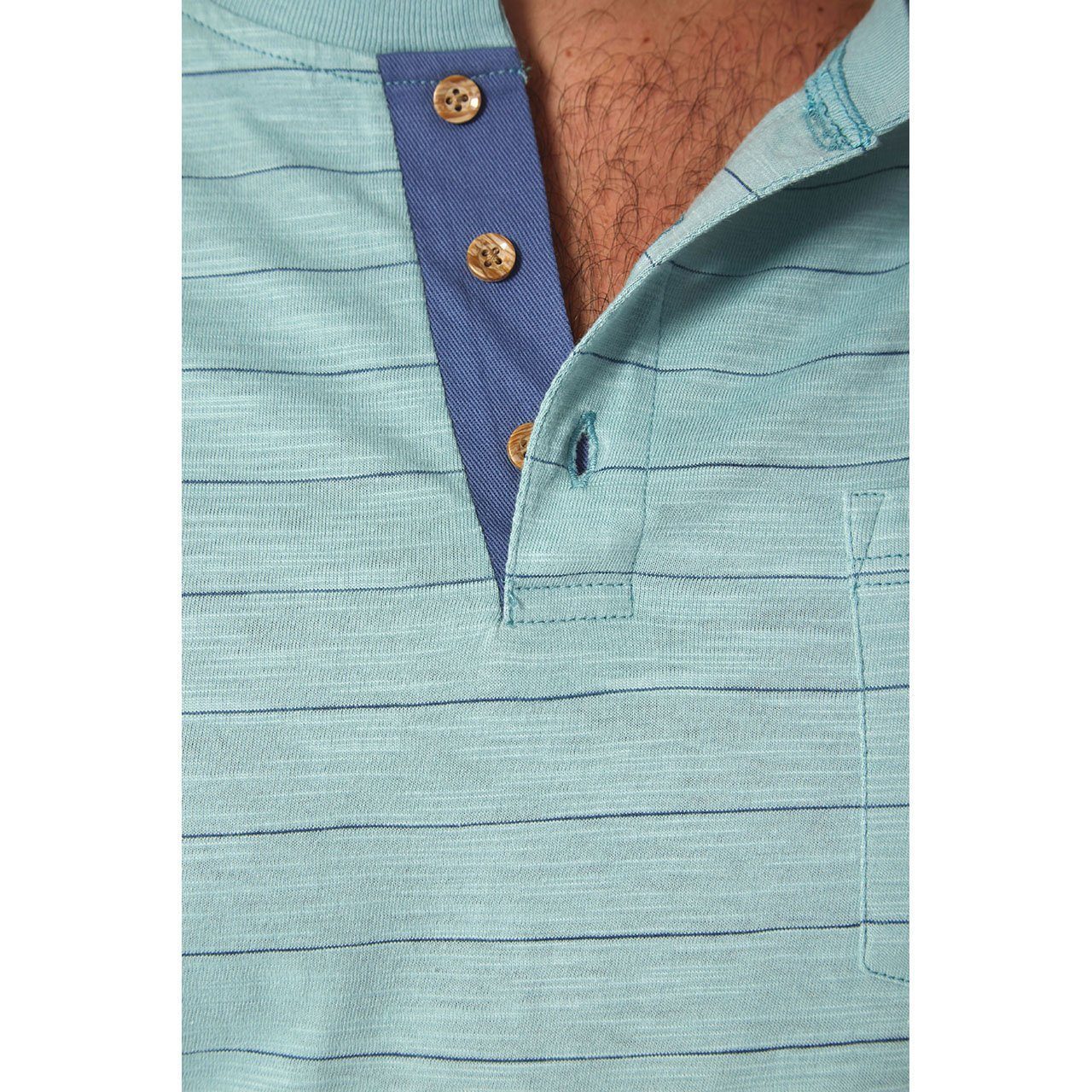 PX Clothing Men's Wade Turquoise Pinstripe Short Sleeve Henley Shirt - Men - Apparel - Shirts - Henley - Benn~Burry