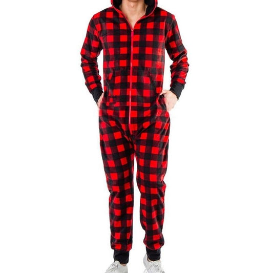 Soft & Warm Long Sleeve Holidays Print Hooded One Piece Pajama Jumpsuits for Men - Men - Apparel - Lounge - Sleepwear - Benn~Burry
