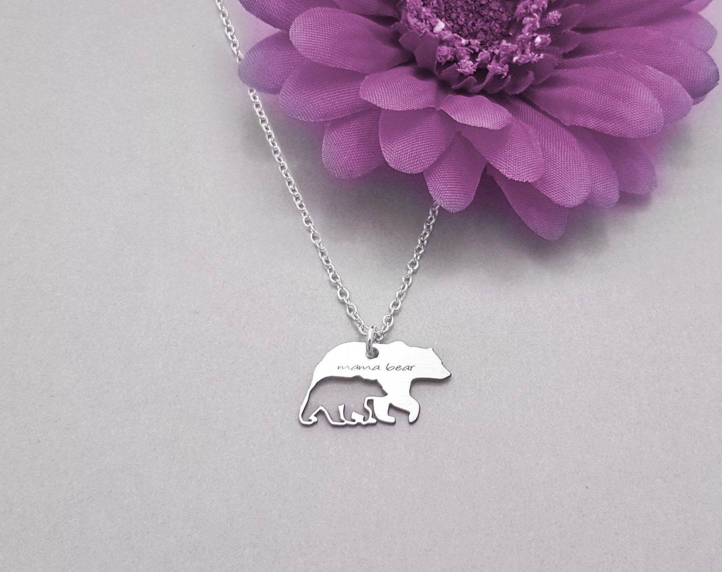 Sterling Silver Mama Bear and Cub Necklace - Women - Accessories - Jewelry - Necklaces - Pendants - Personalized - Benn~Burry