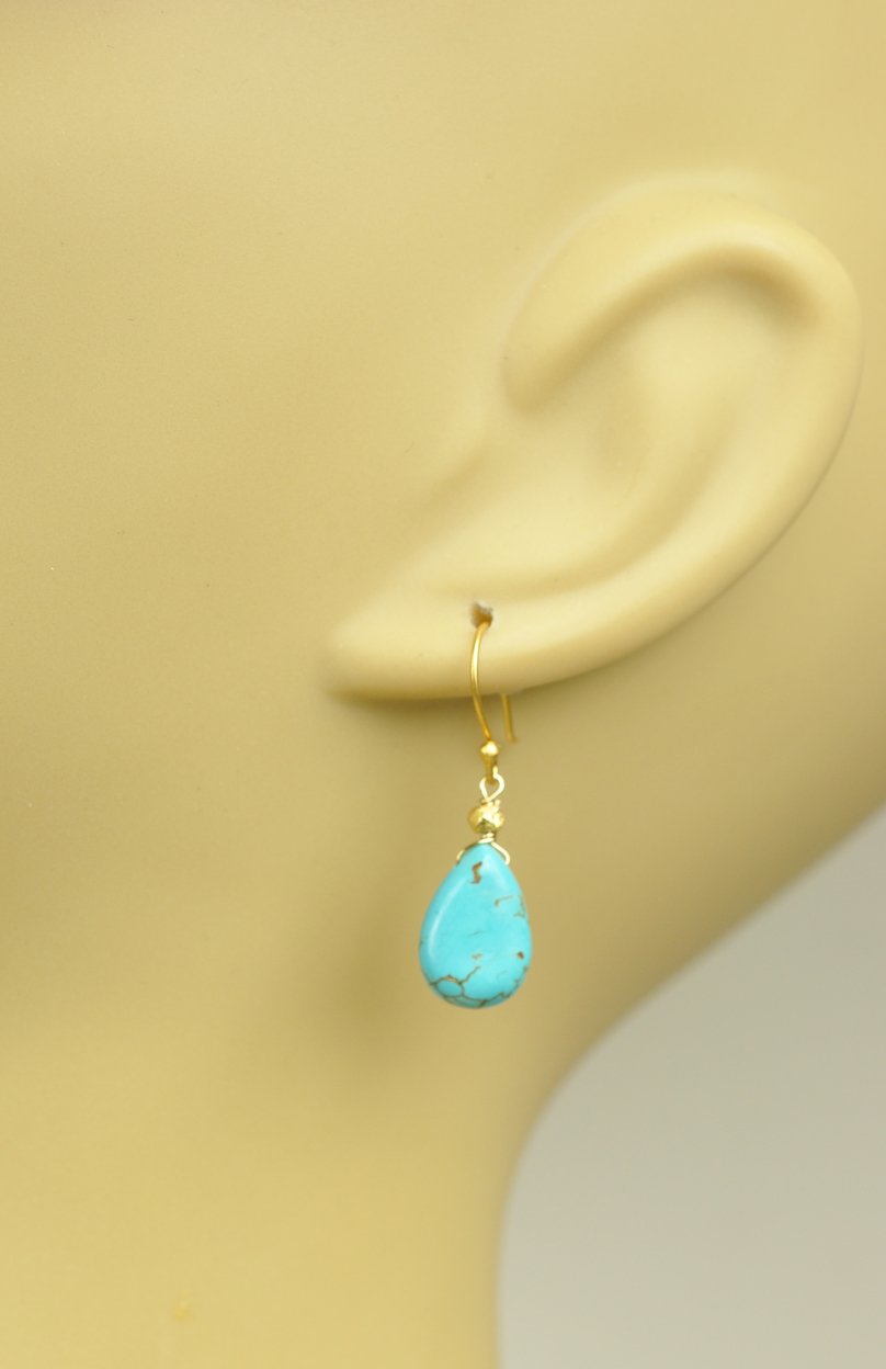 Turquoise Tear Drop Earrings with 18kt Gold Plated Earwires - Women - Accessories - Jewelry - Earrings - Benn~Burry