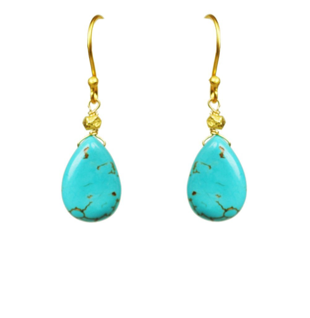 Turquoise Tear Drop Earrings with 18kt Gold Plated Earwires - Benn~Burry