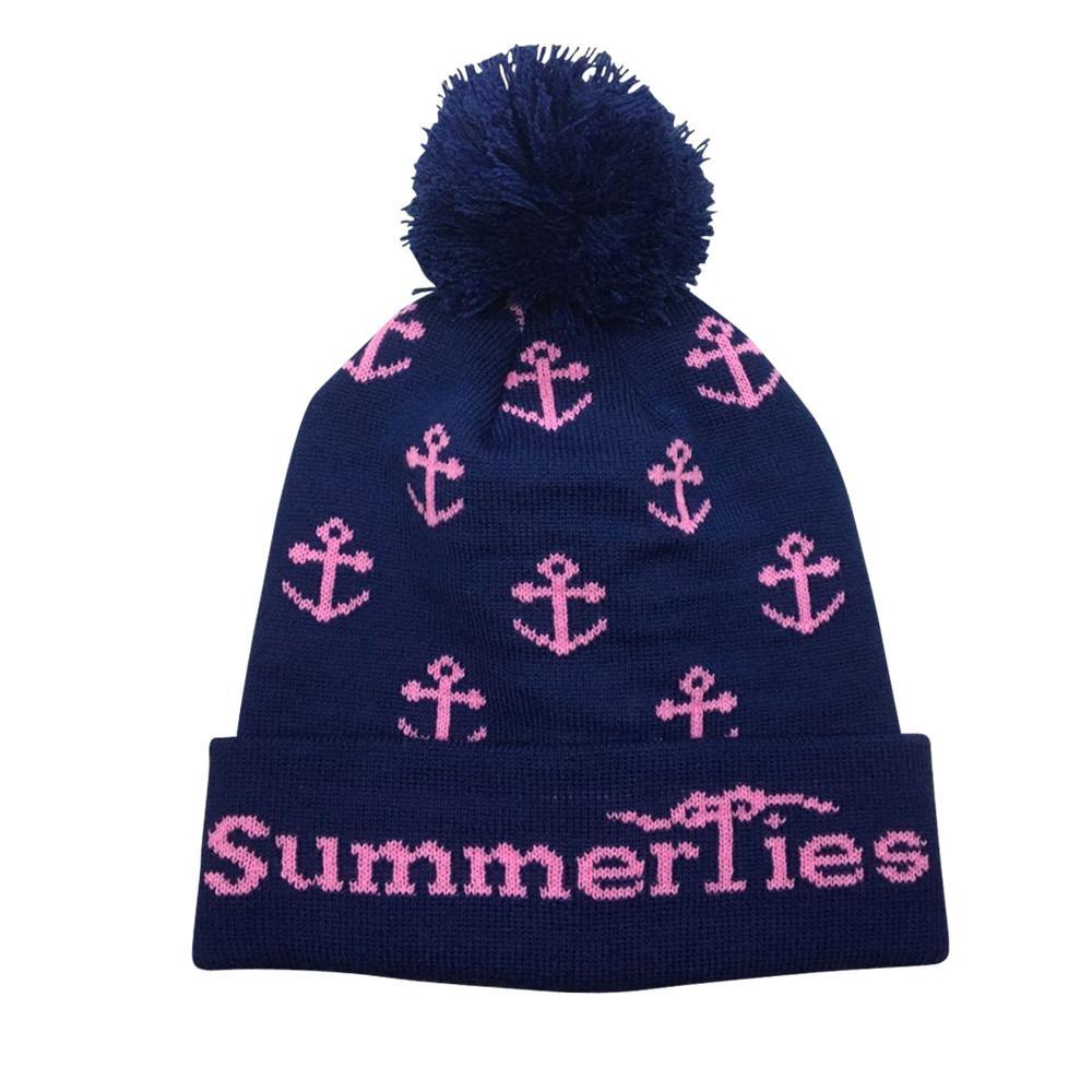 Women's Anchor Pink on Navy Winter Hat - Unisex - Accessories - Outerwear - Hats - Benn~Burry
