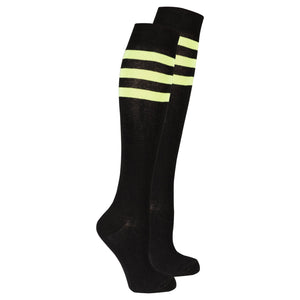 Women's Black Lime Stripe Knee High Socks - Benn~Burry