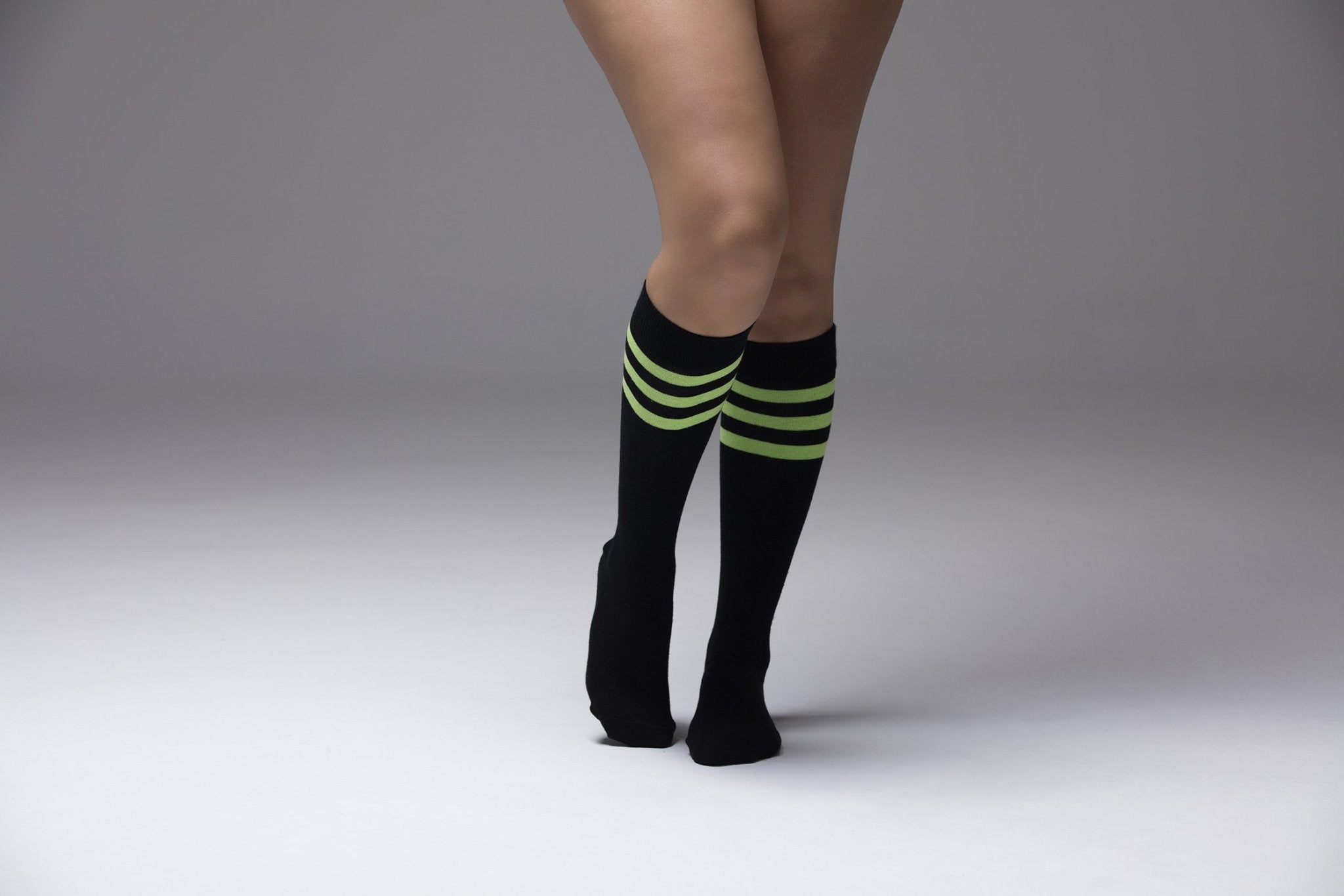 Women's Black Lime Stripe Knee High Socks - Benn~Burry